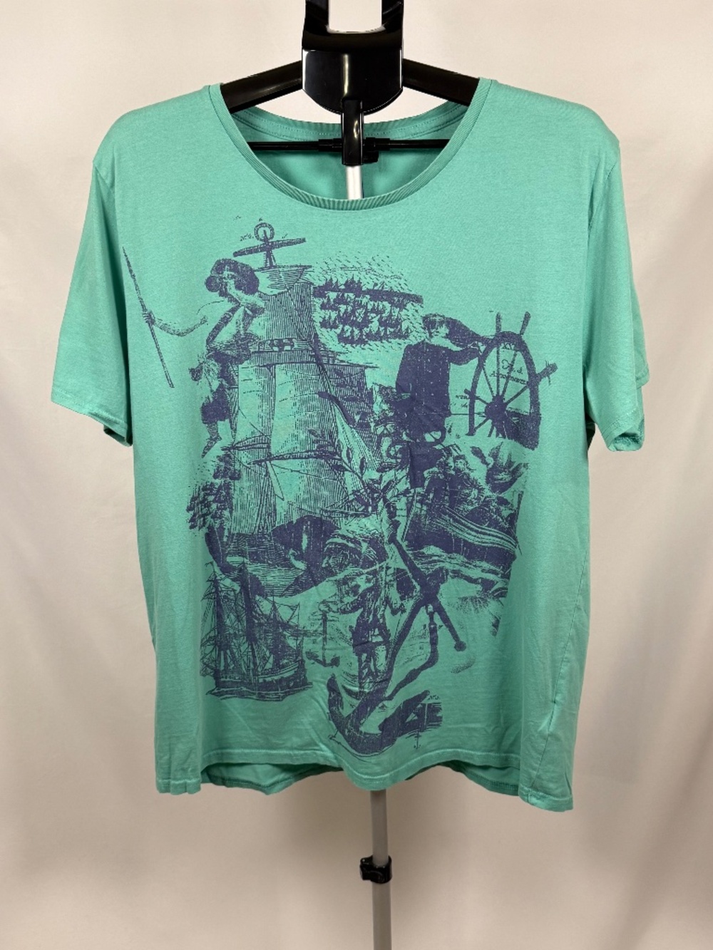 H&M Divided XL Nautical Ship Graphic Tee Seafoam Green Maritime Retro